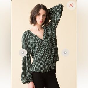 Veronica Beard Silk Women's Blouse. Black, Green & White pattern. Size 4.